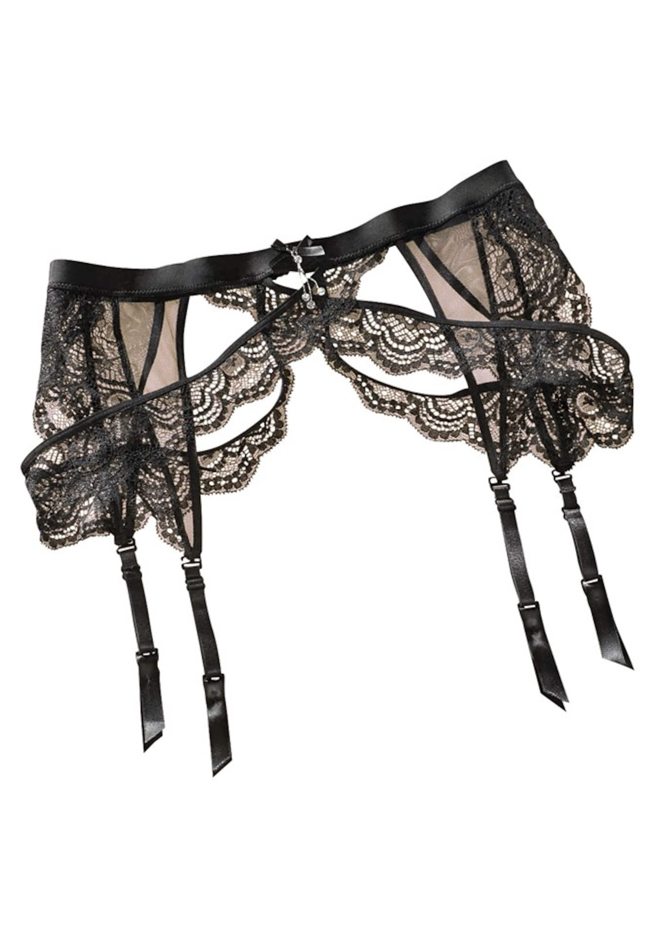 PETITE FLEUR GOLD Garter Belt in Black: front