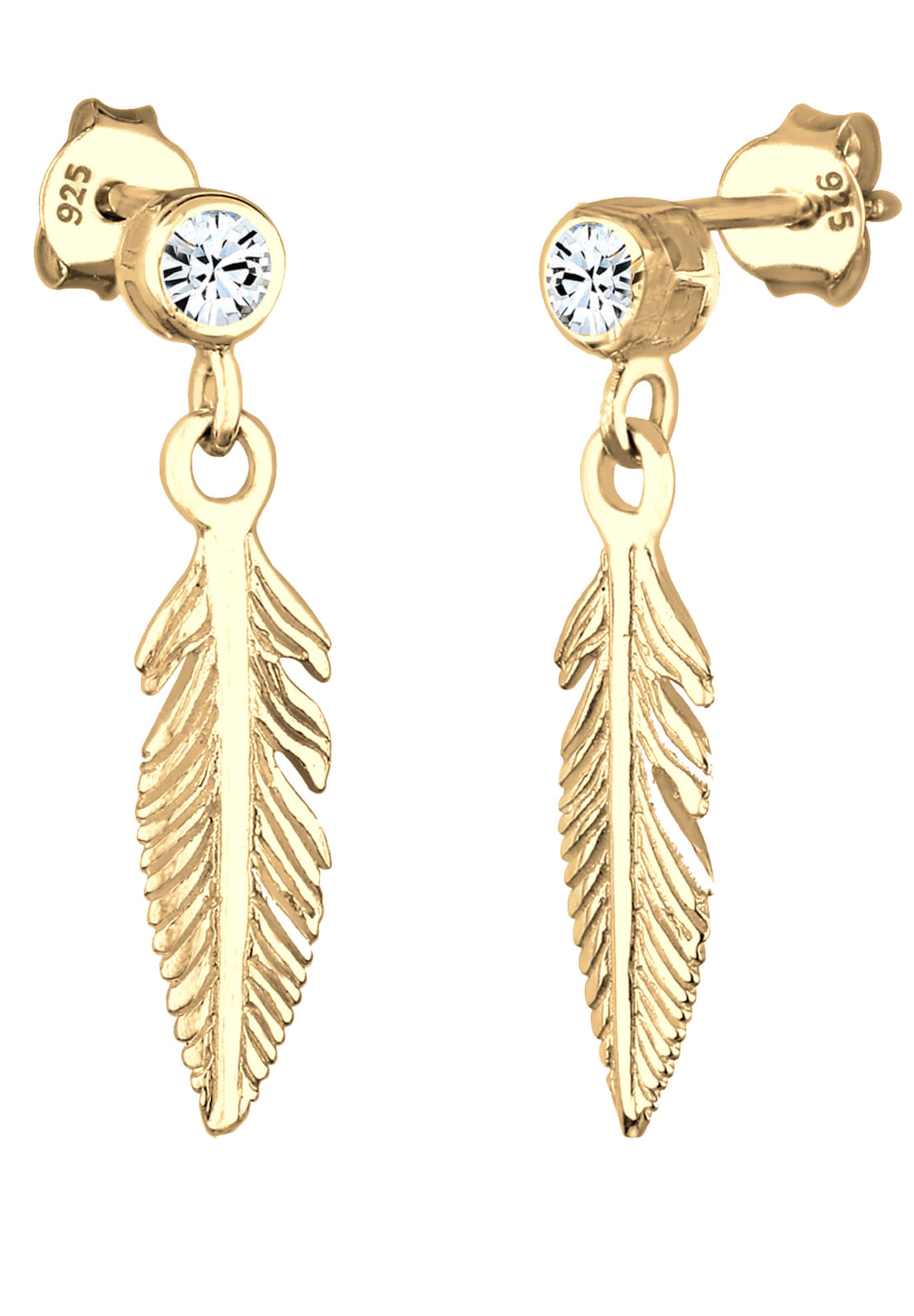 ELLI - Oorbellen 'Boho, Feder, Solitär-Ohrring' in de kleur Goud