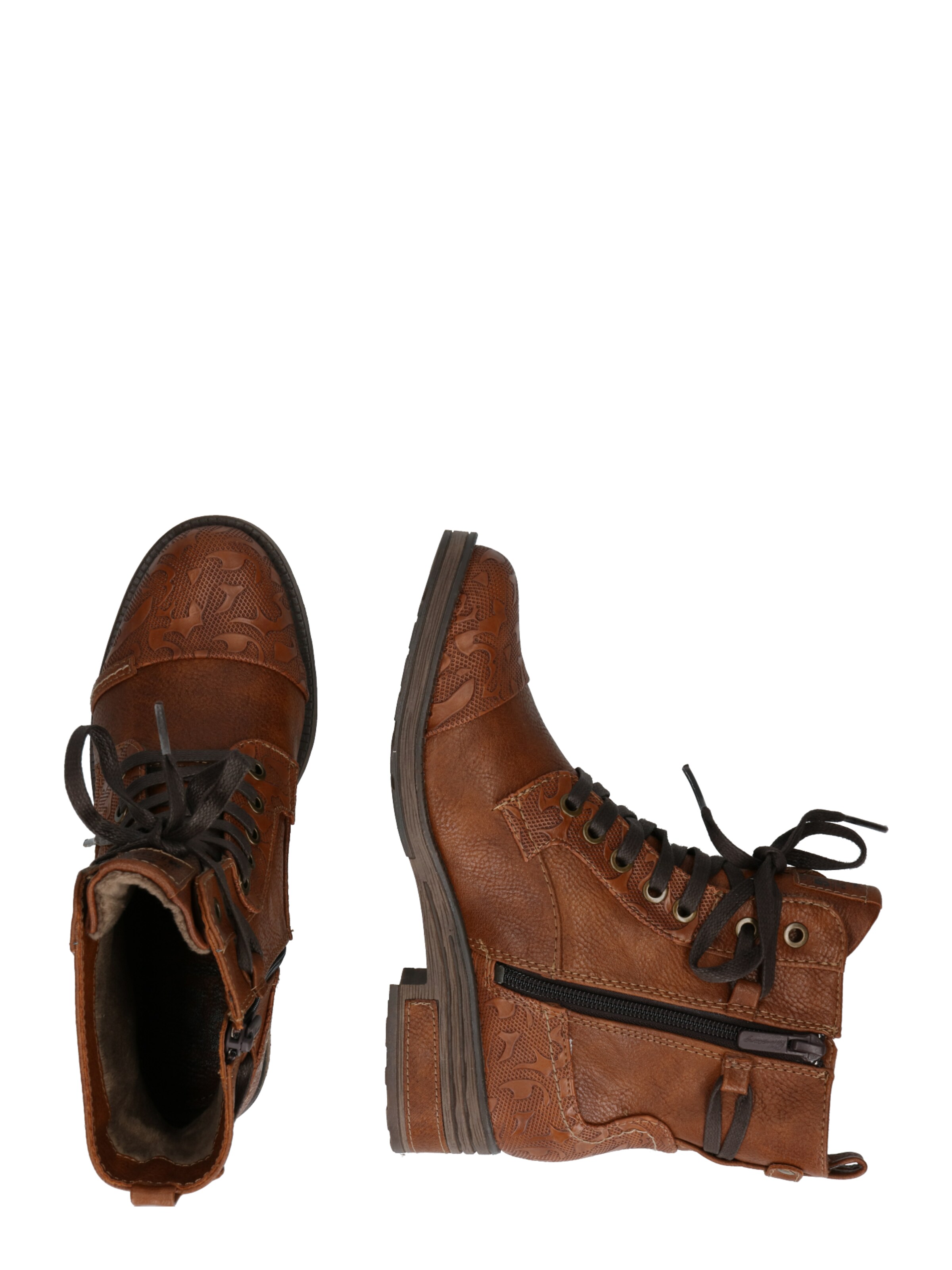 MUSTANG Fűzős rövid szárú csizmák - barna: oldalt