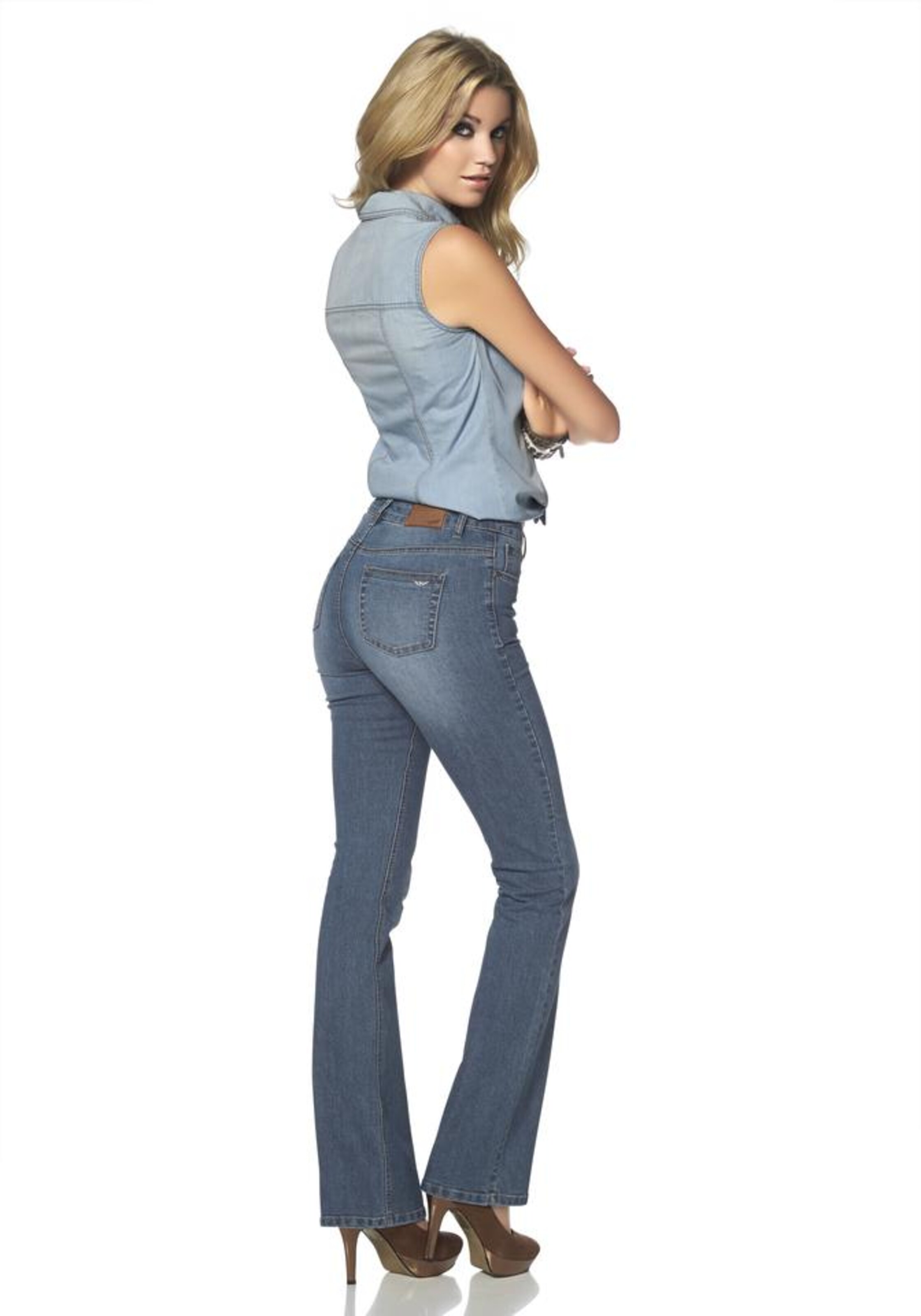 ARIZONA Boot cut Jeans 'Bootcut mit komfortabler Leibhöhe' in Blue