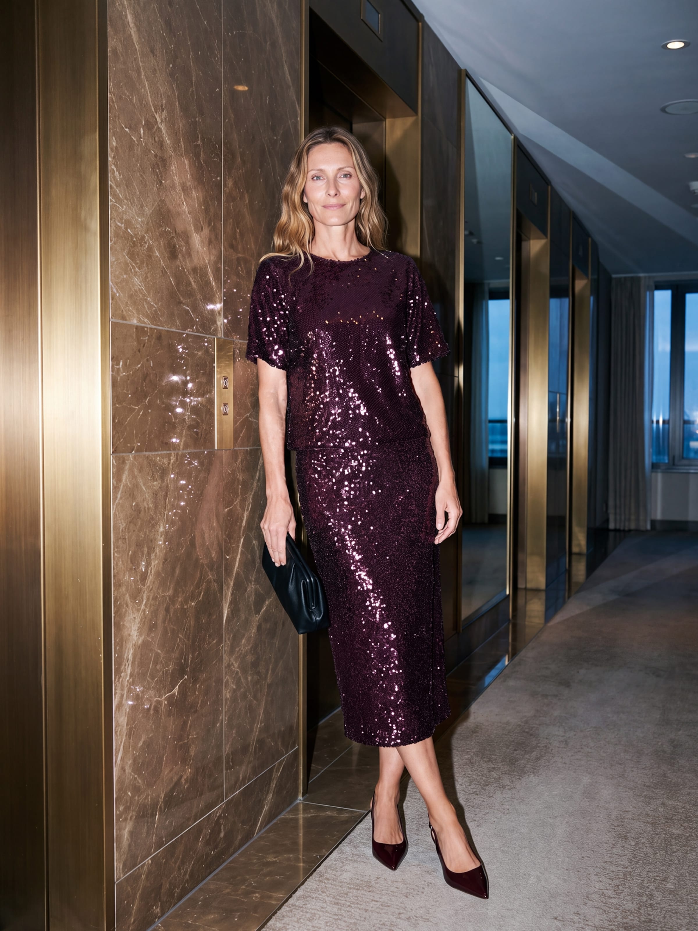 Cathleen - Burgundy Glitter Two Pieces Look
