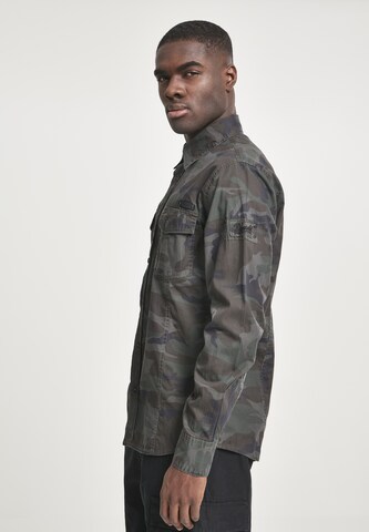 Brandit Slim fit Button Up Shirt in Green
