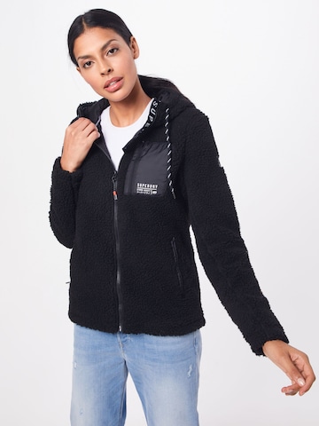 Superdry Fleece jas 'Storm Urban' in Zwart: voorkant