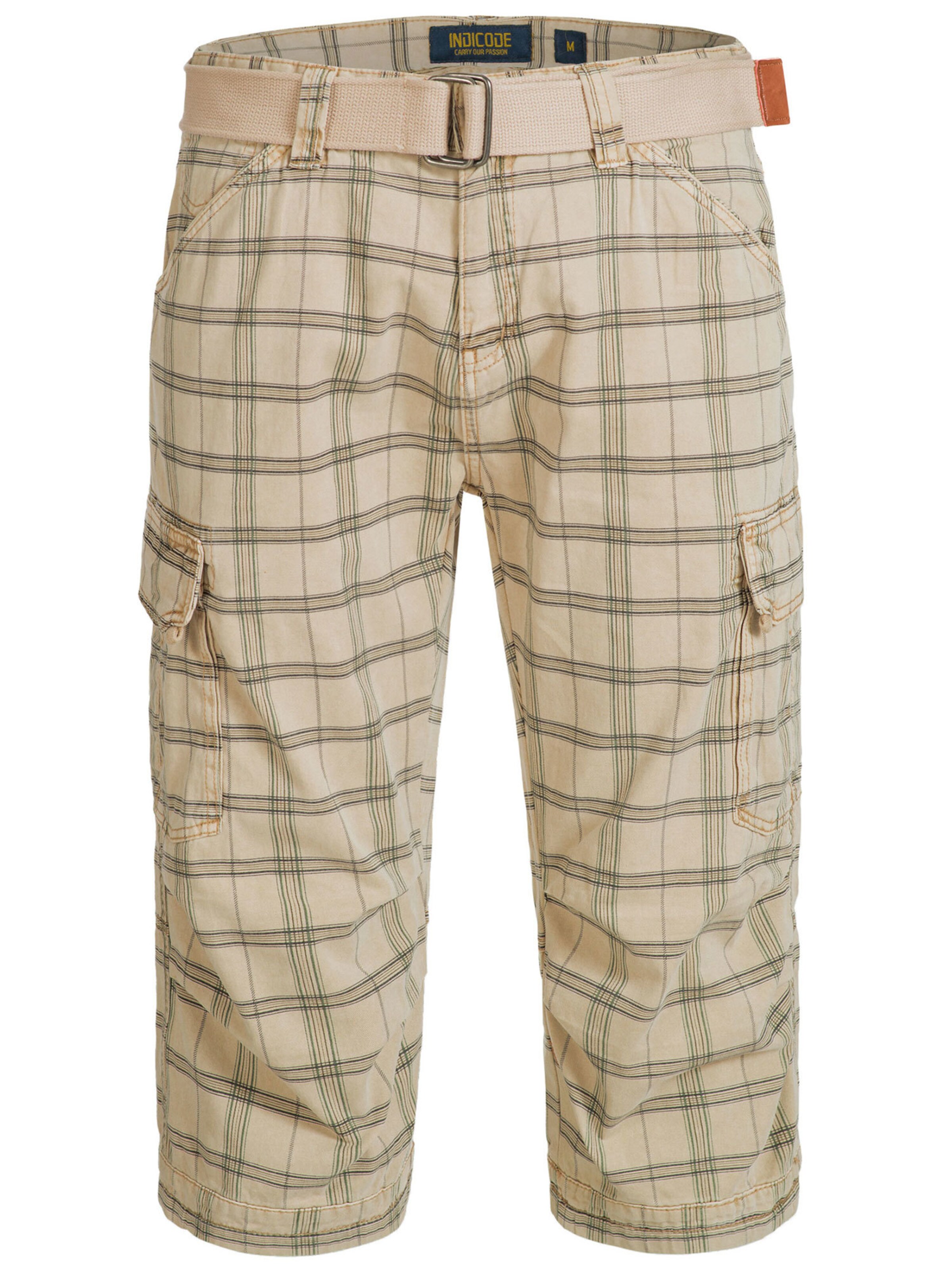 INDICODE JEANS Cargo trousers 'Nicolas Check' in Beige: front