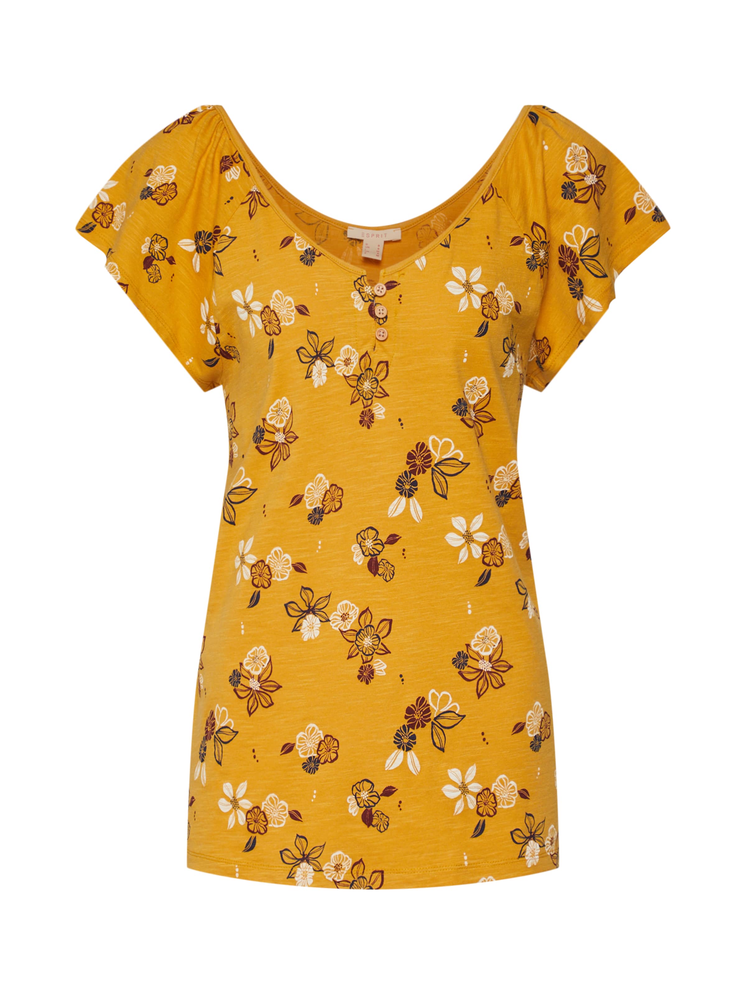 ESPRIT - Shirt 'AOP AW Tee' in de kleur Goudgeel