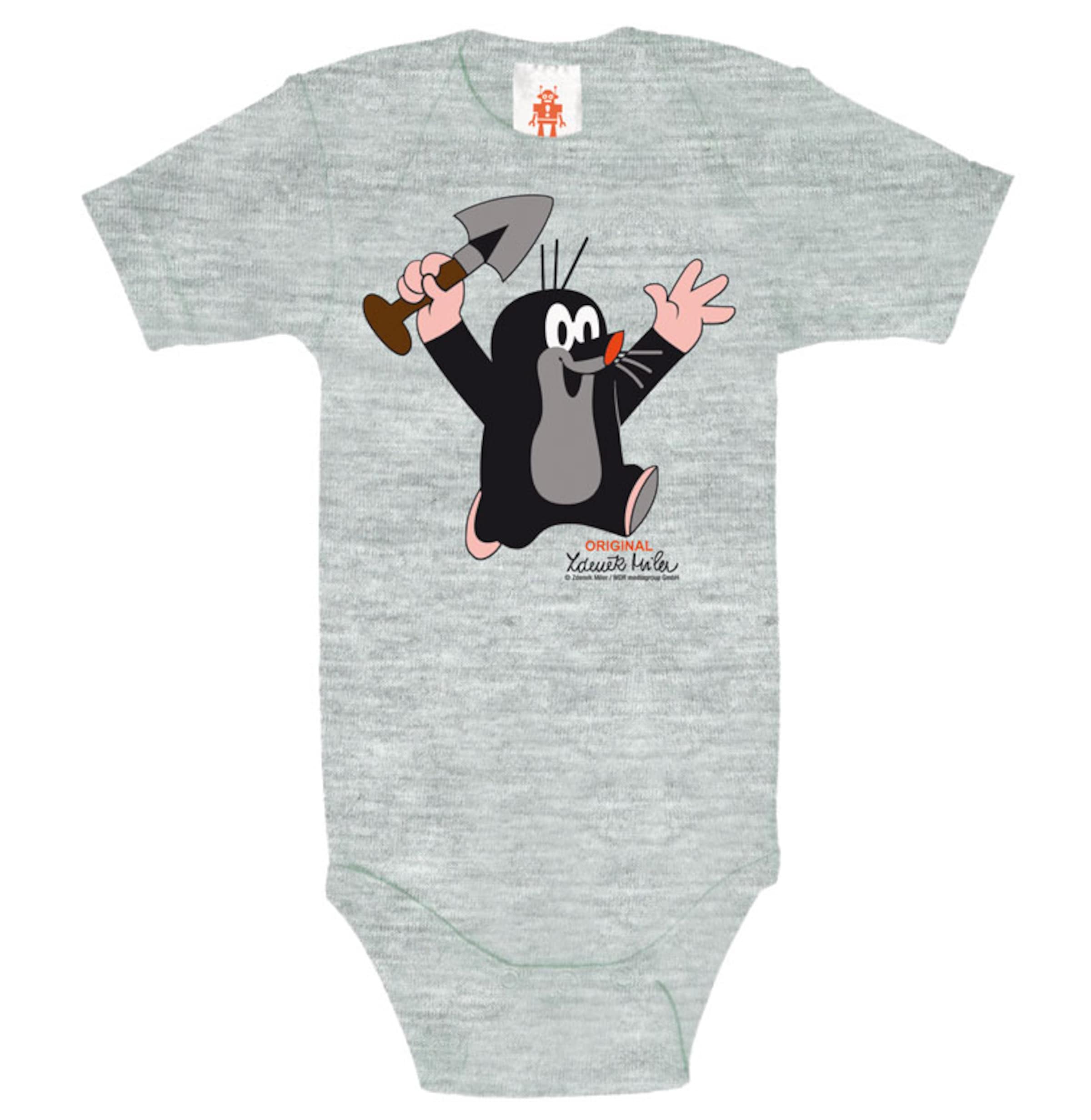 LOGOSHIRT Baby-Body 'Der kleine Maulwurf-Print' in Grau: Vorderseite