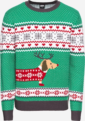 Pull-over 'Sausage Dog Christmas' Urban Classics en vert : devant