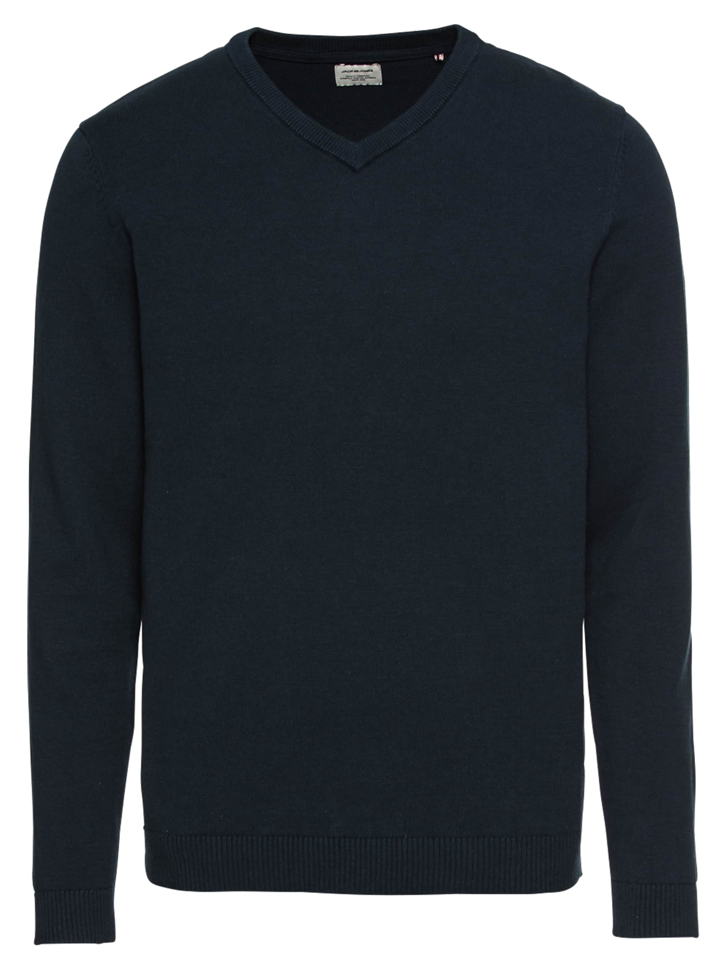 JACK & JONES - Trui 'JJEBASIC KNIT V-NECK' in de kleur Nachtblauw