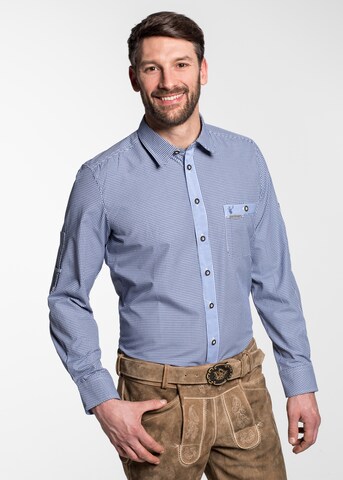 SPIETH & WENSKY Slim Fit Trachtenhemd 'Dorf' in Blau: Vorderseite