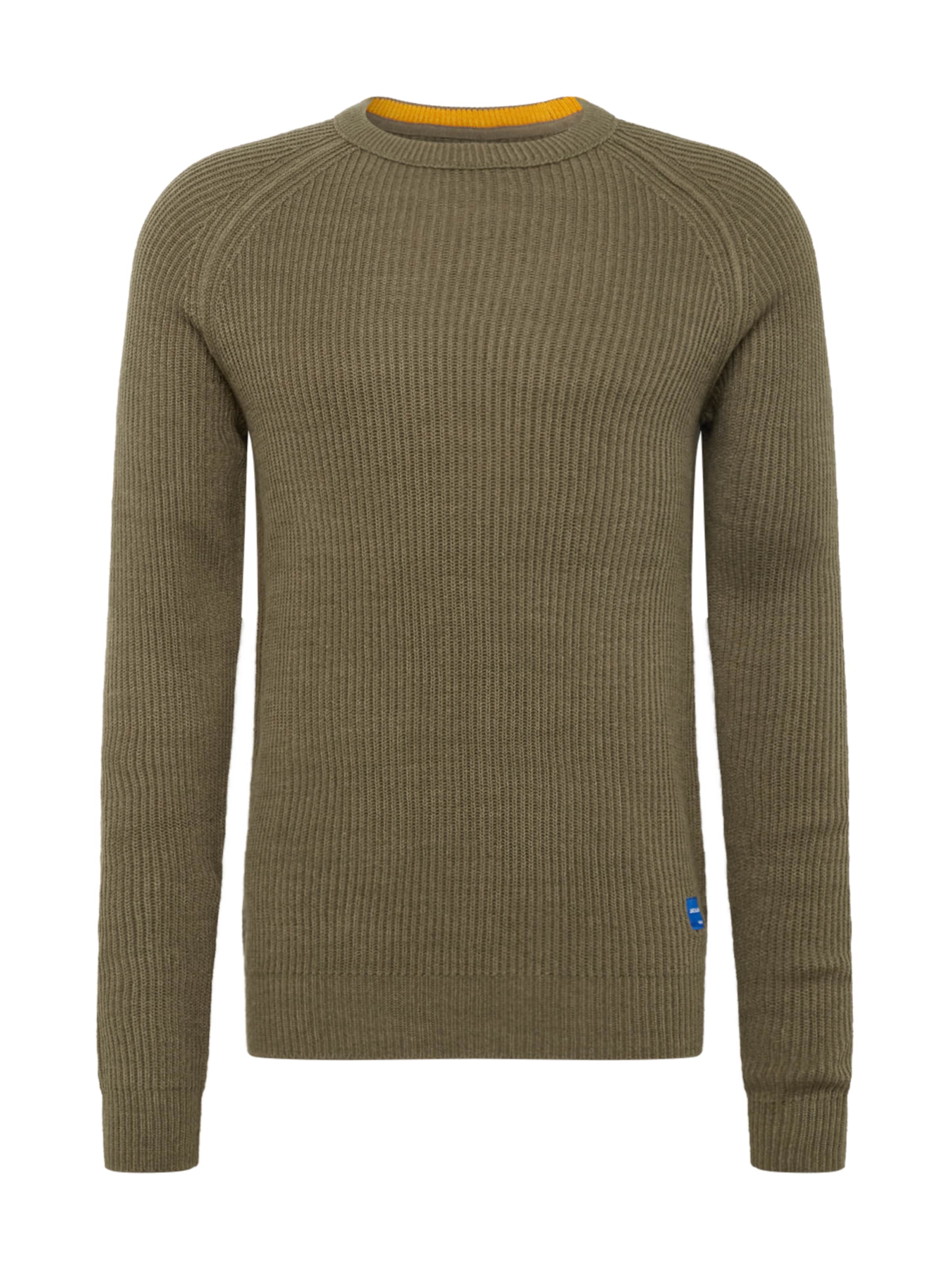 JACK & JONES - Trui 'JORPANNEL KNIT CREW NECK.' in de kleur Olijfgroen