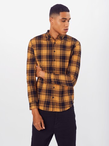 Denim Project גזרה רגילה חולצות לגבר 'Check Shirt' בצהוב: מלפנים