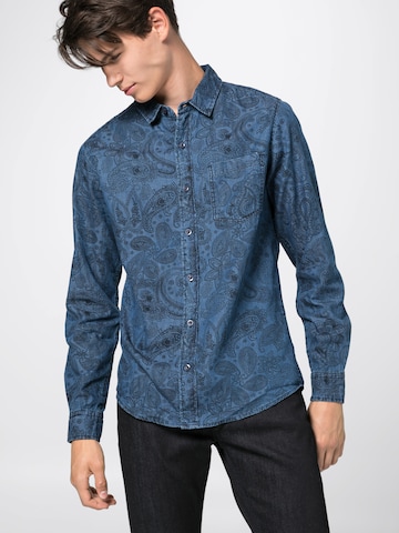 Urban Classics Regular fit Button Up Shirt in Blue: front