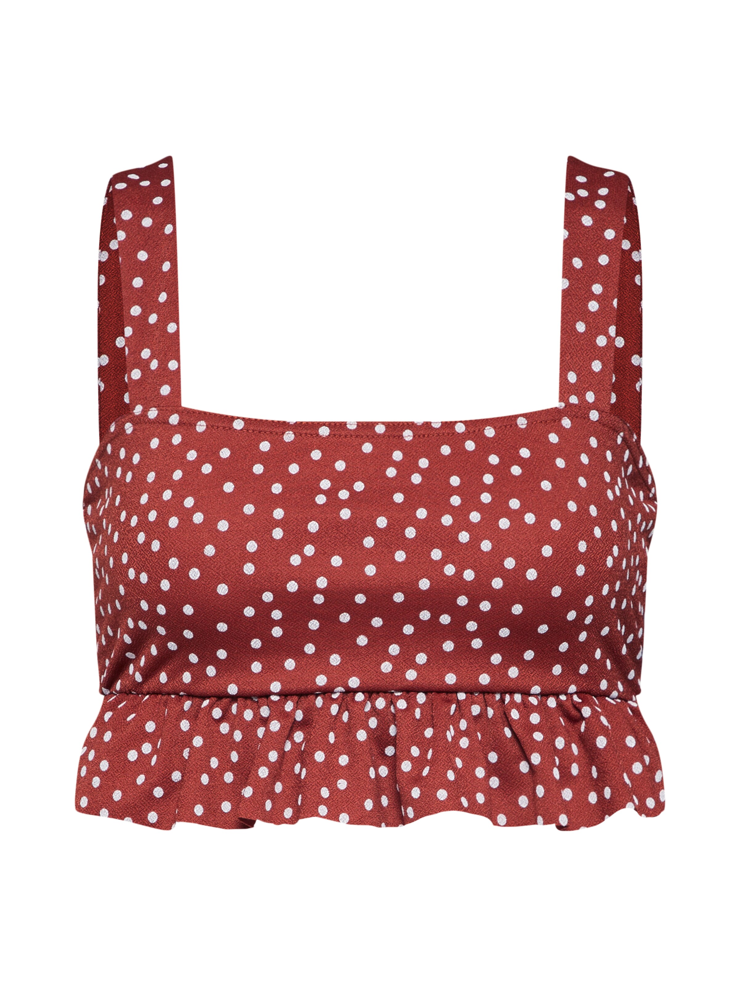 Missguided - Top 'RUST POLKA DOT FRILL TOP' in de kleur Rood