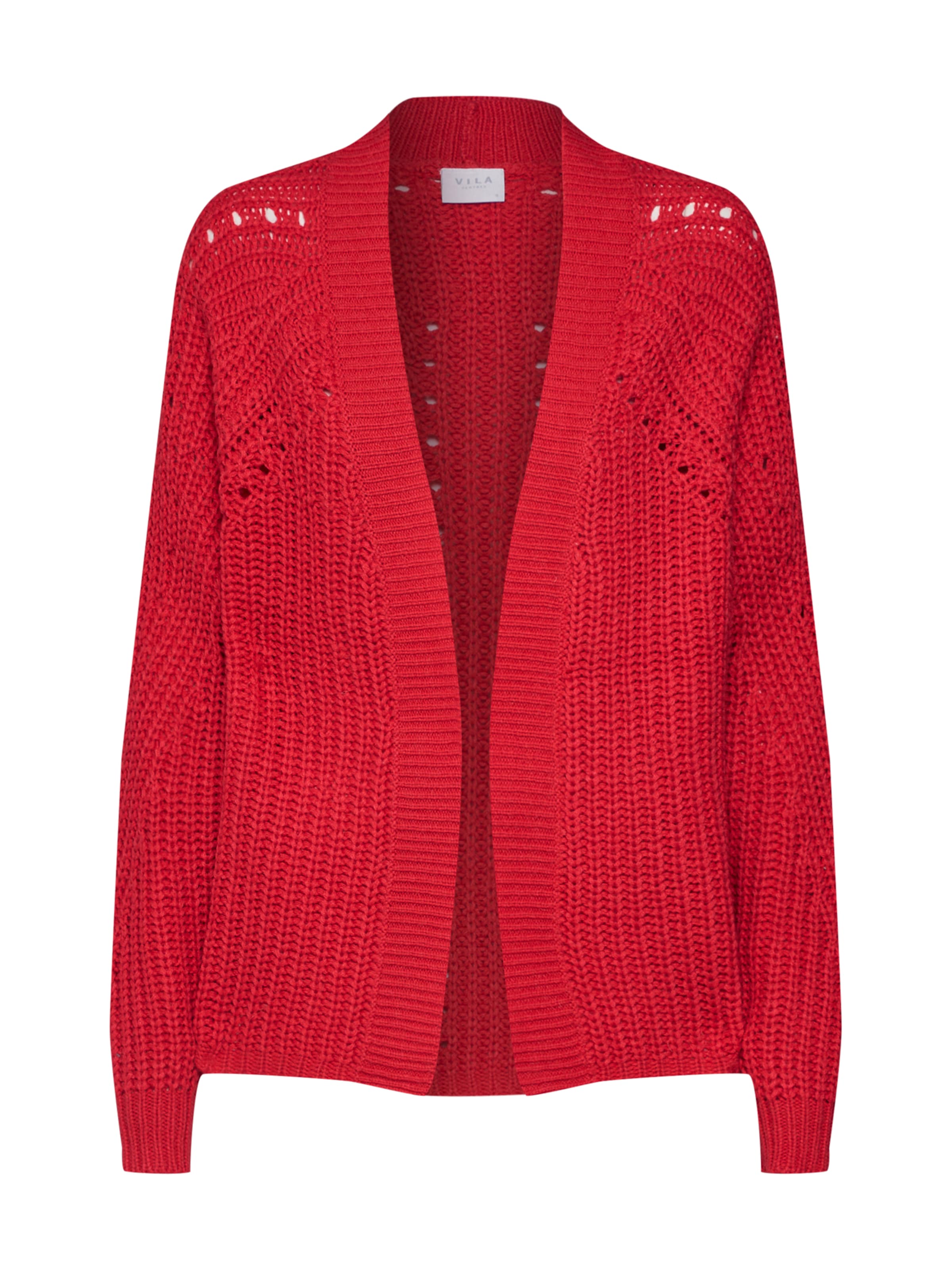 VILA - Gebreid vest 'VICABLA KNIT DETAIL L/S CARDIGAN' in de kleur Rood
