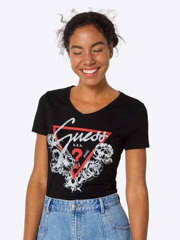 GUESS T-Shirt 'Vn Roses' in Schwarz: predná strana