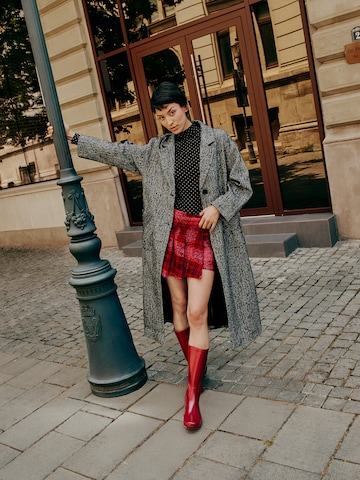 Red Check Skirt Look