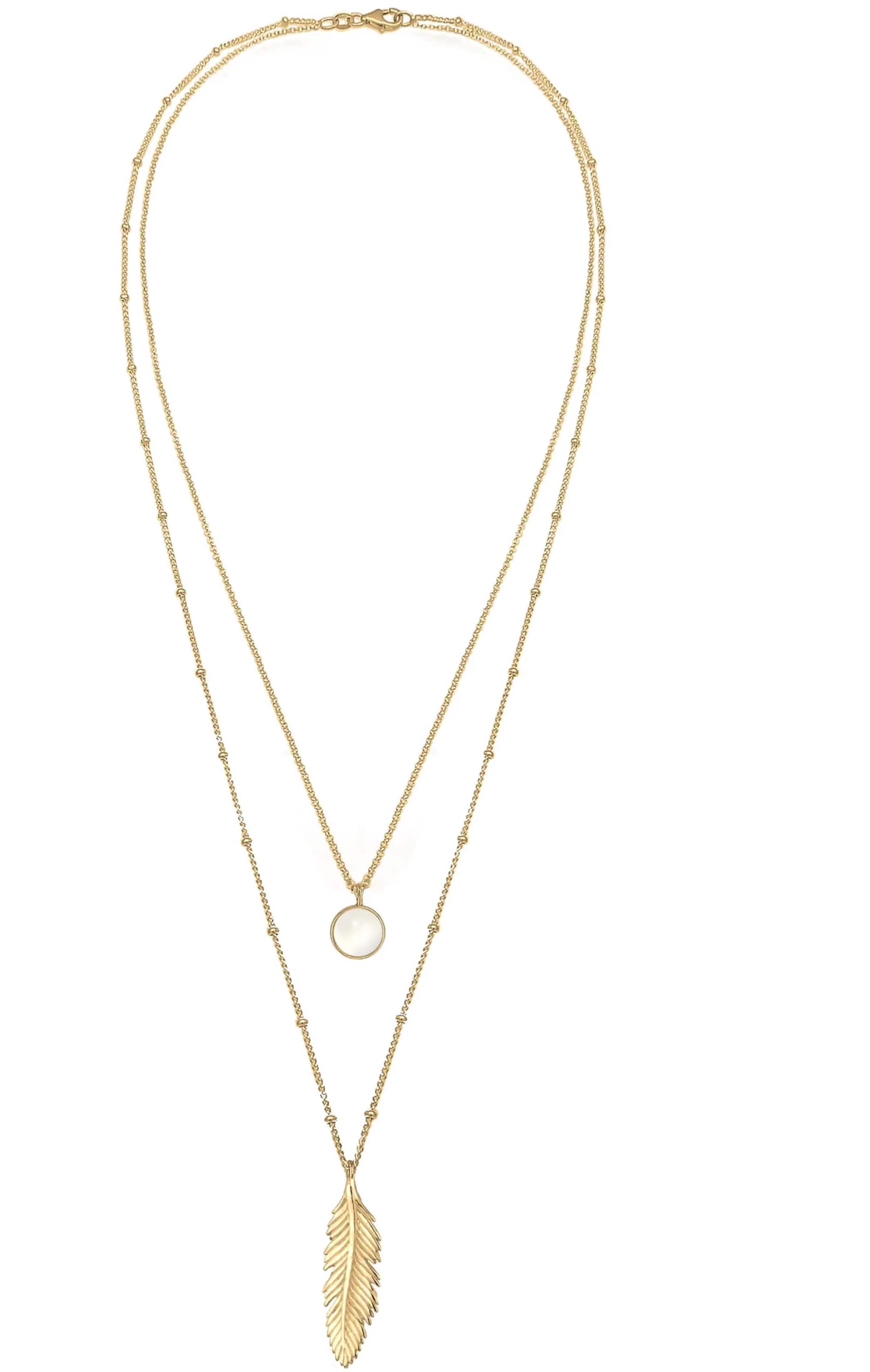 ELLI Layer Halskette 'Feder' in Gold: Vorderseite