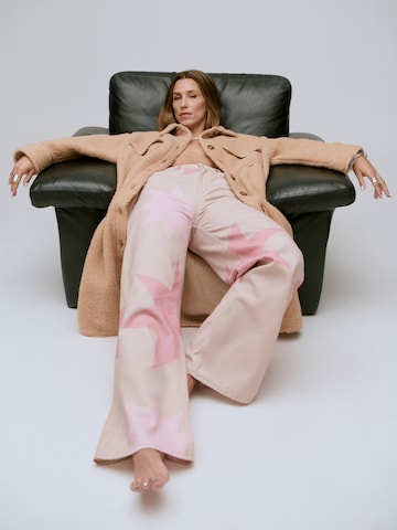 Beige Star Pants And Coat Look