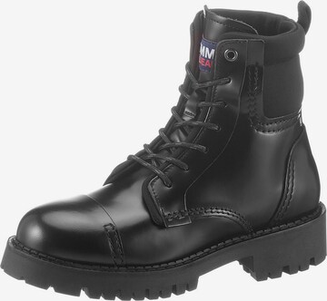Tommy Jeans Lace-Up Ankle Boots in Black: front