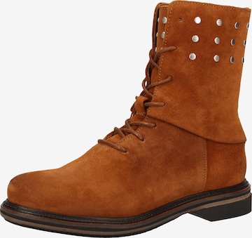 SHABBIES AMSTERDAM Lace-Up Ankle Boots in Brown: front