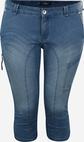 Zizzi Slimfit Jeans in Blauw: voorkant