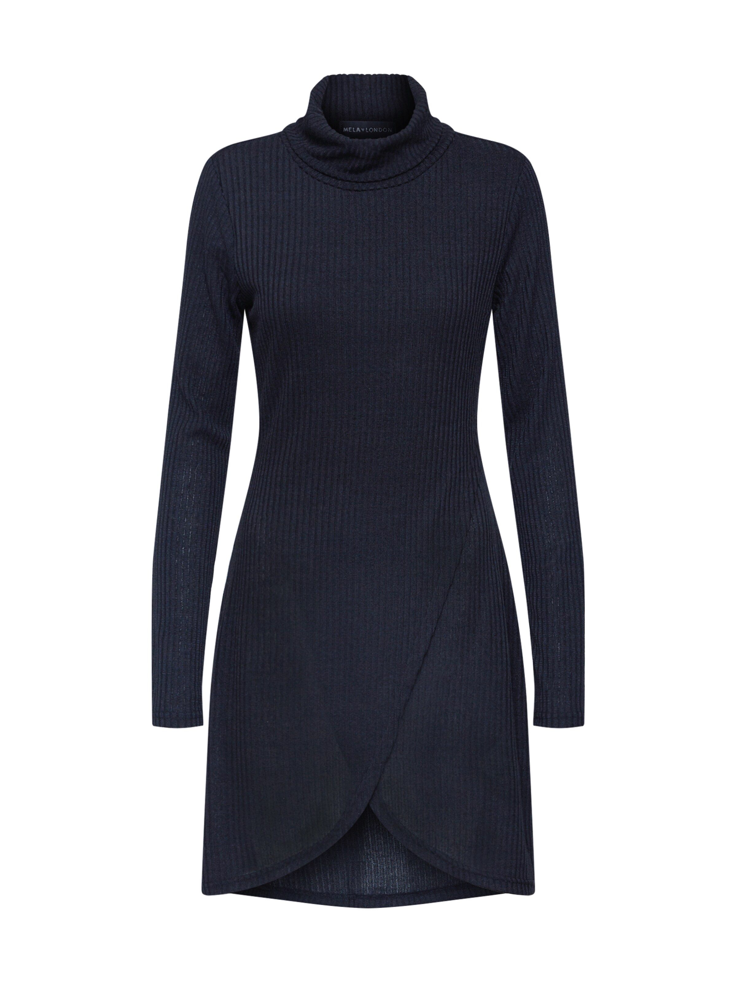 Mela London - Jurk 'ROLL NECK RIBBED JUMPER DRESS' in de kleur Zwart
