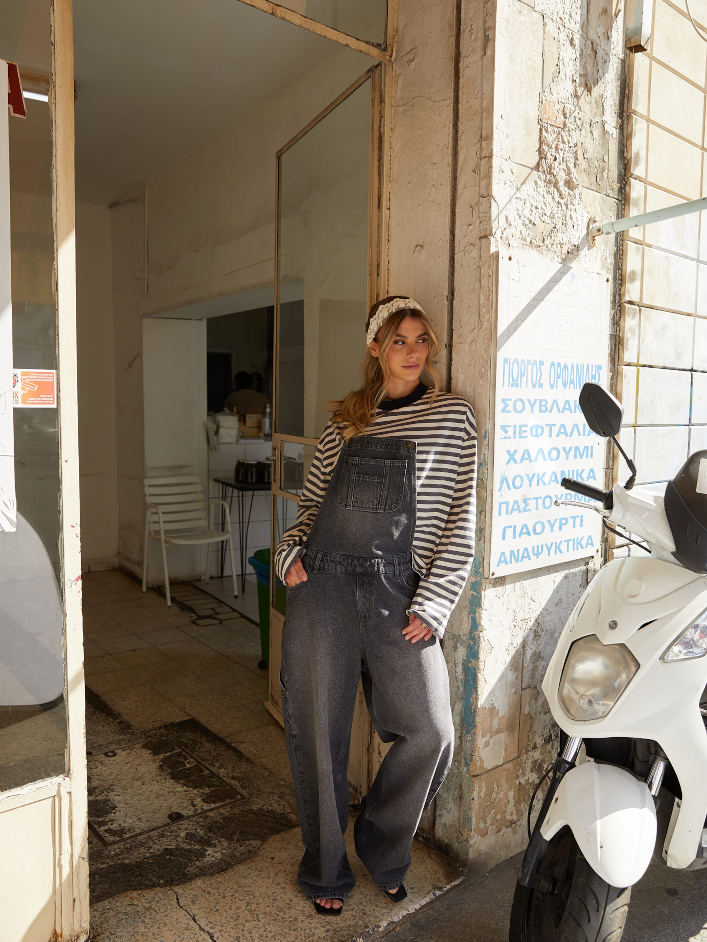 Romina - Striped Longsleeve And Overall Look