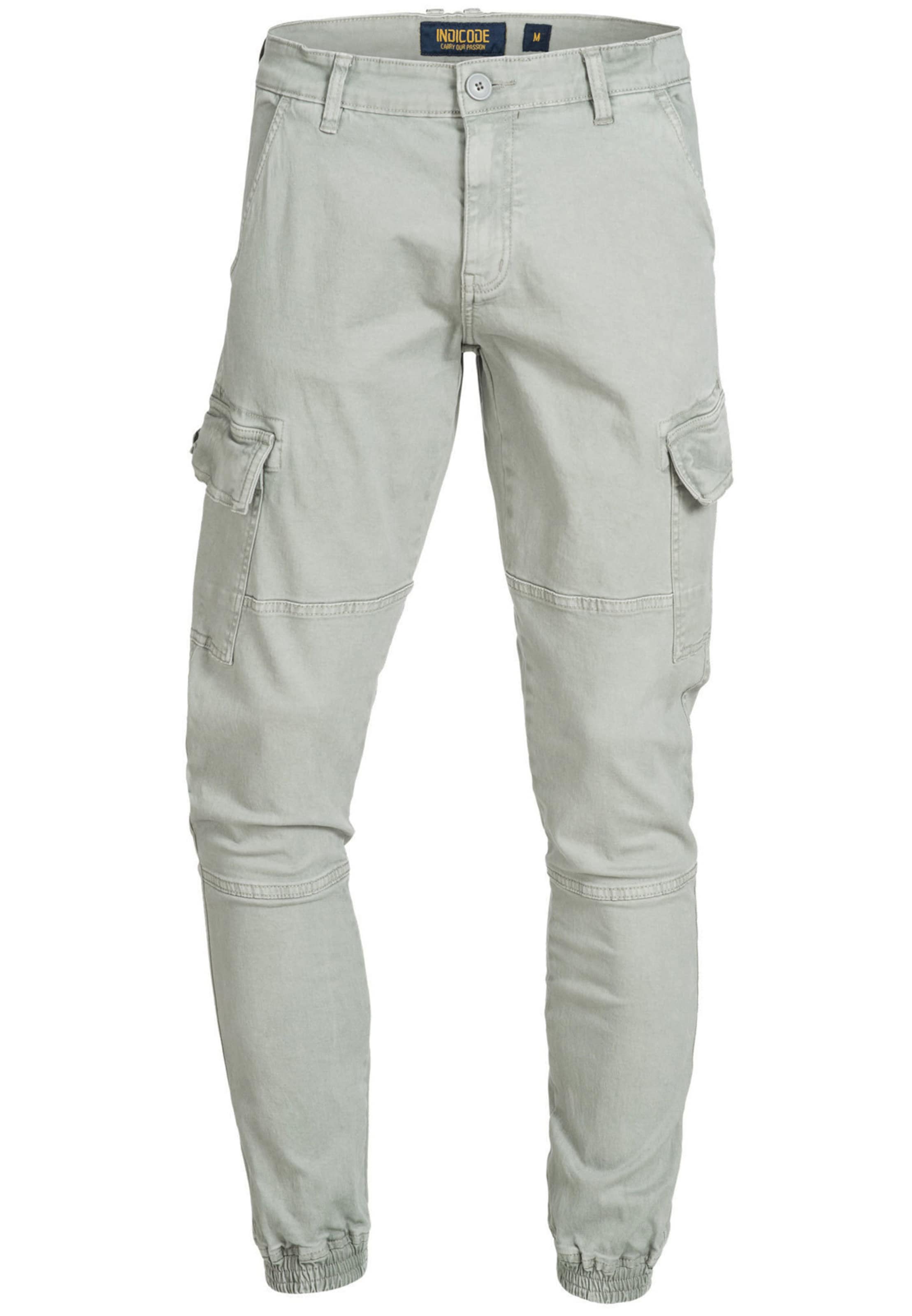 INDICODE JEANS Tapered Cargobroek 'August' in Grijs: voorkant