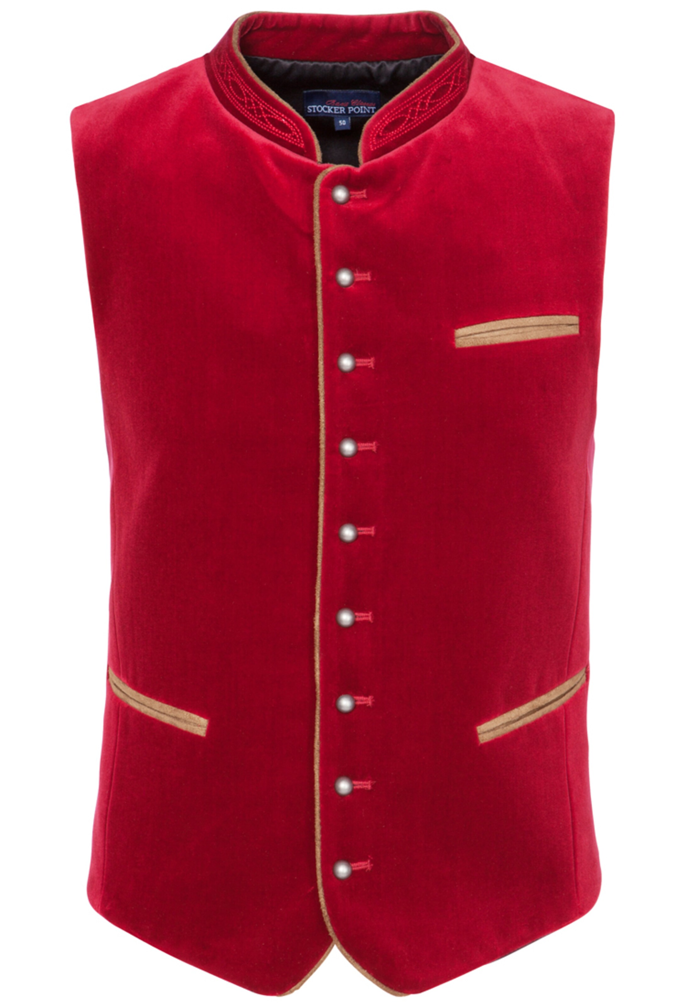 STOCKERPOINT Rahvuslik vest 'Ricardo', värv punane: eest vaates
