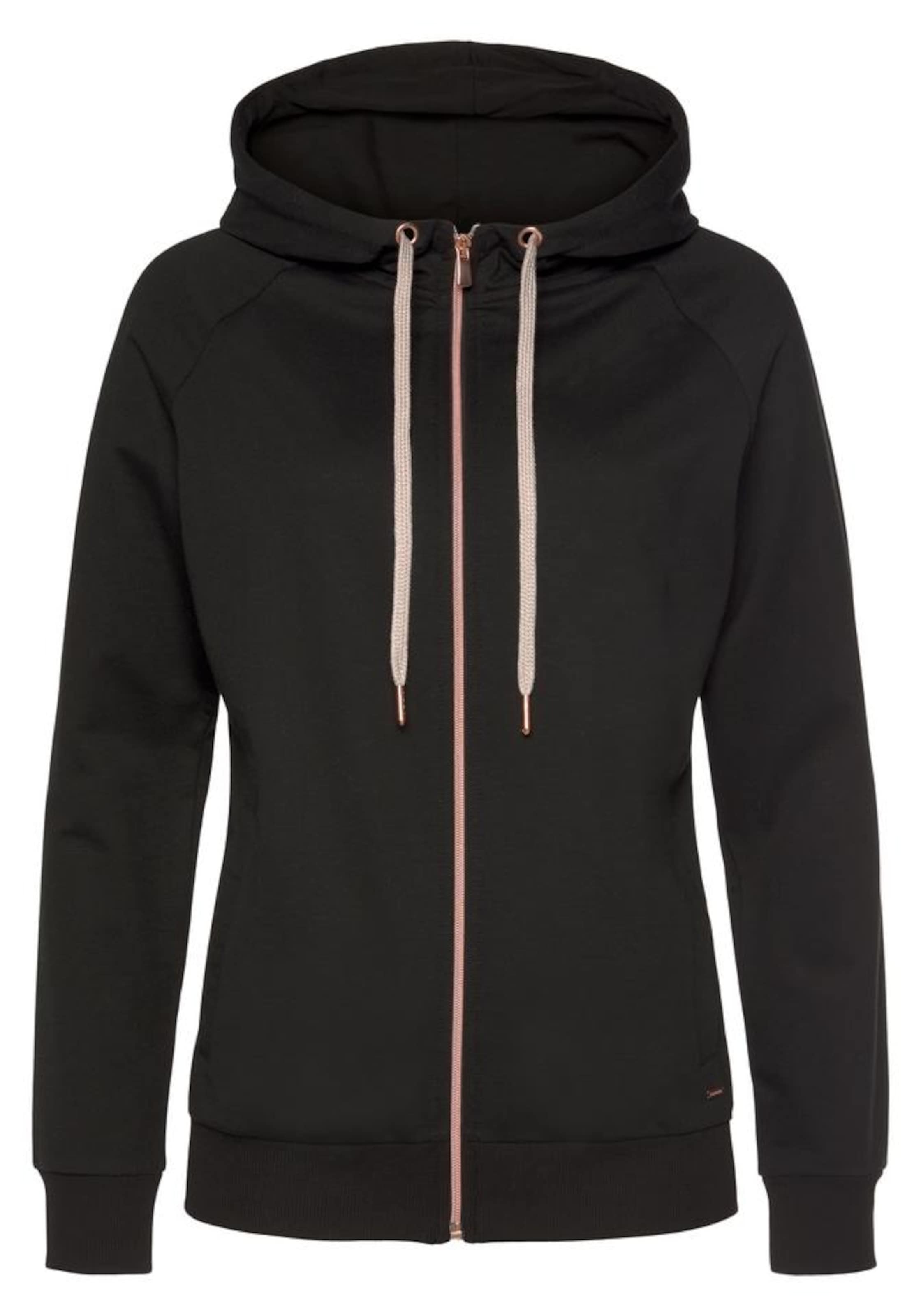 LASCANA Zip-Up Hoodie in Black: front