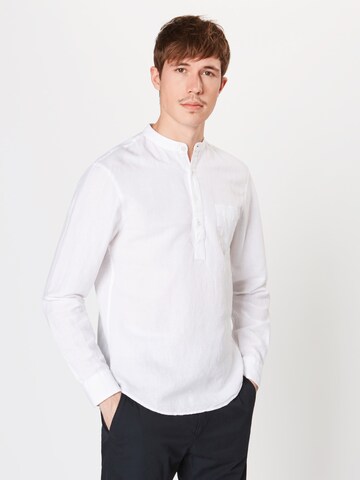 Pier One Regular Fit Paita 'Stand Collar Cotton Linen Shirt' värissä valkoinen