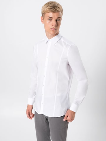 Coupe slim Chemise business 'Level 5 Uni TN' OLYMP en blanc : devant