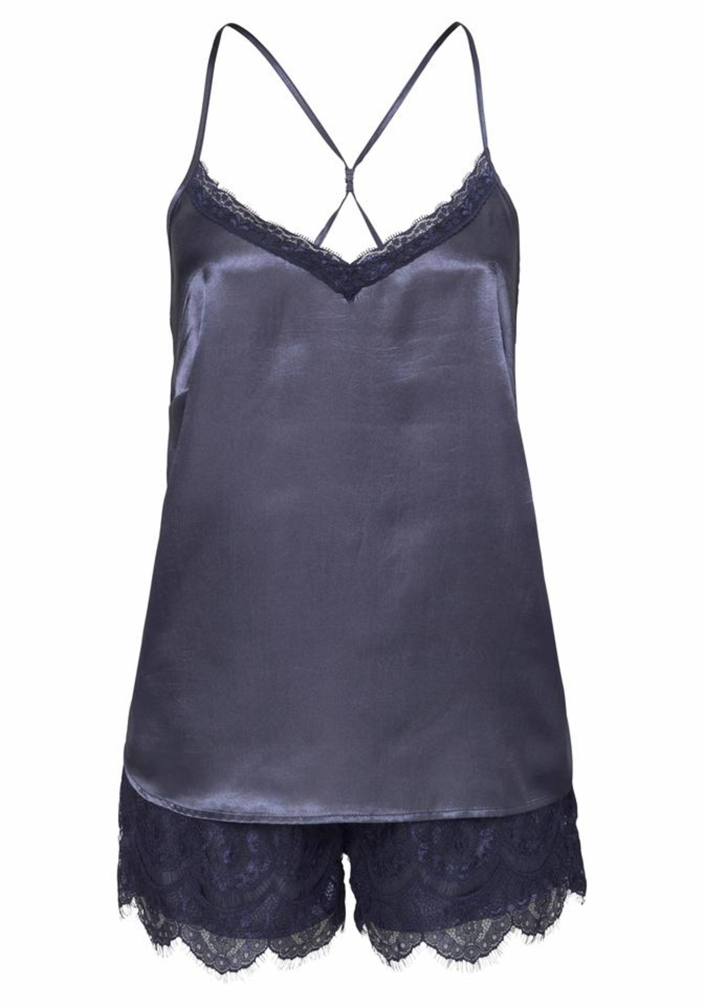 LASCANA - Satin-Shorty mit Spitzen Shorts und Trägertop in nachtblau