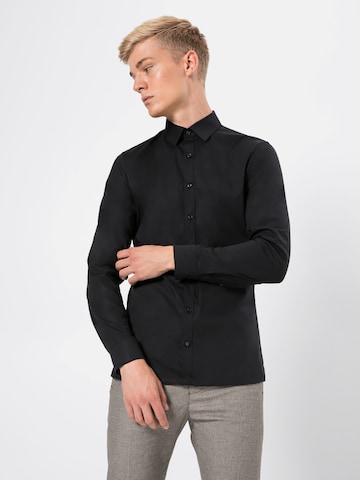 OLYMP Slim fit Zakelijk overhemd 'No. 6' in Zwart: voorkant