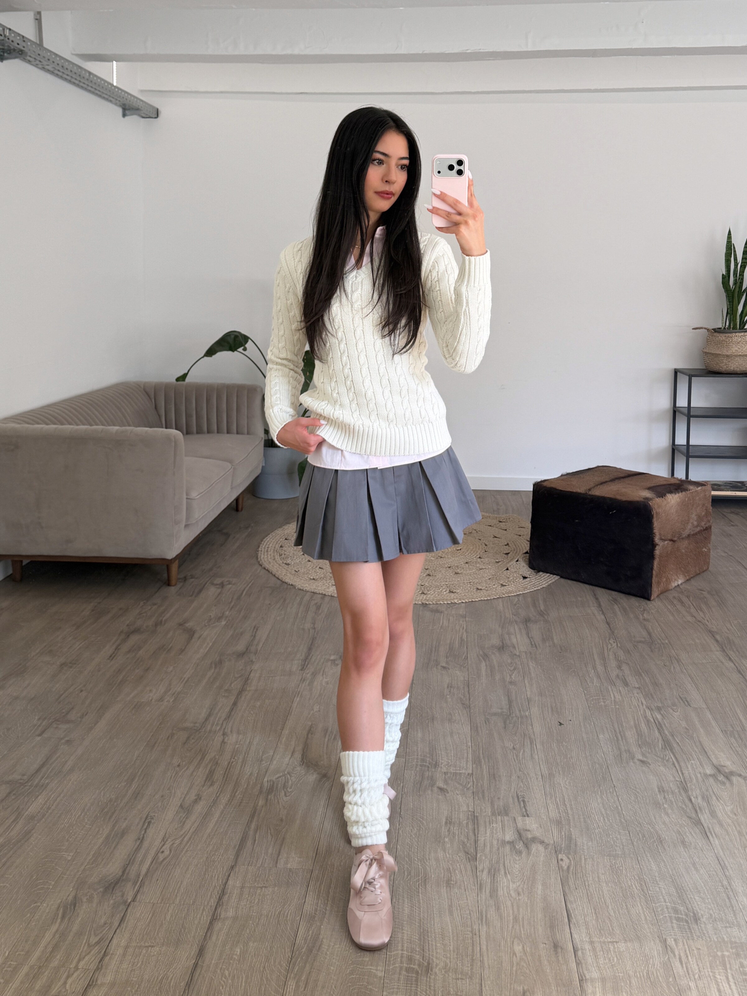 Dani Klieber - Preppy Cable-knit & Skirt Look