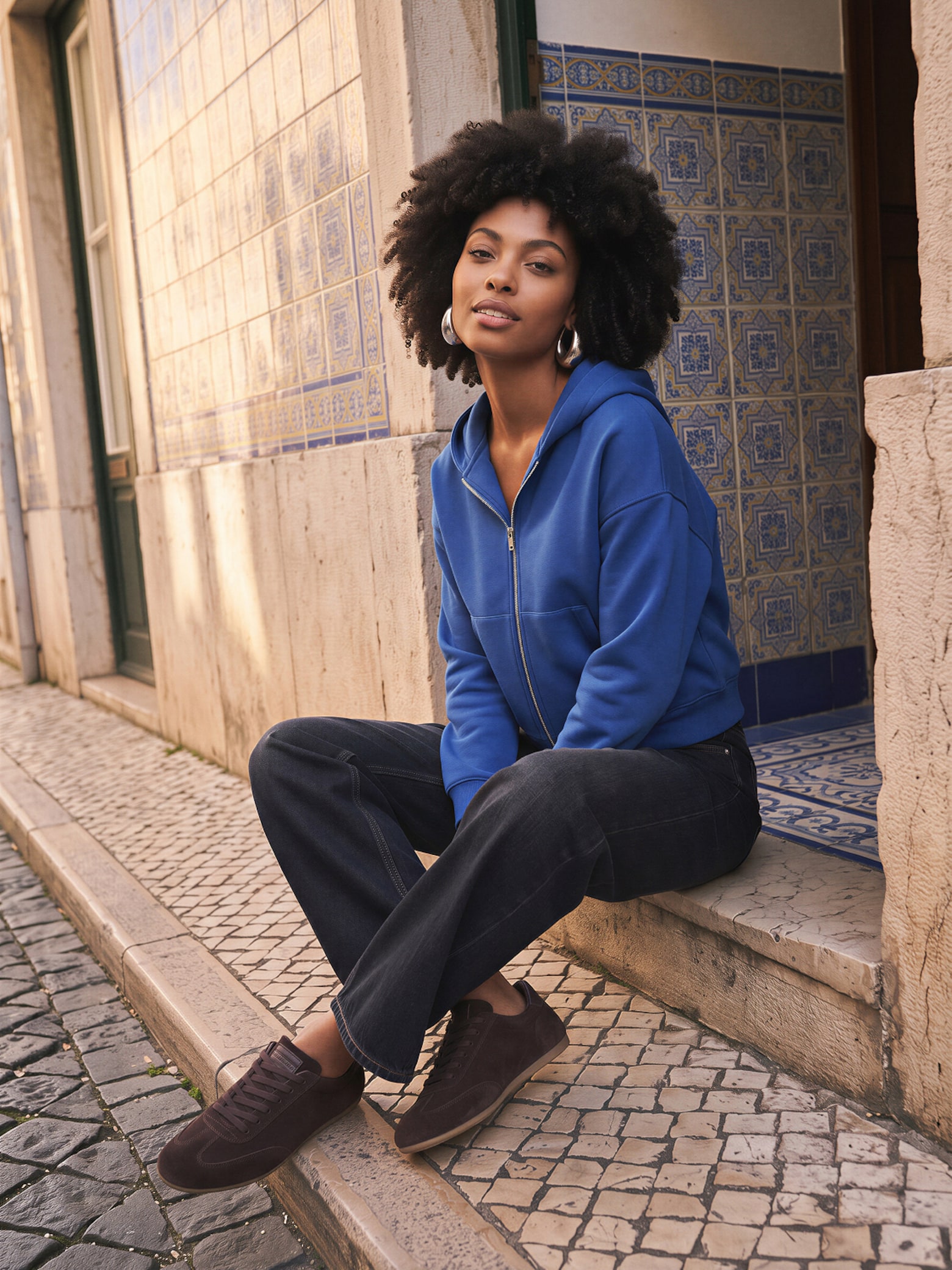 The AY Style Collective - Blue Sweat Jacket And Barrel Jeans