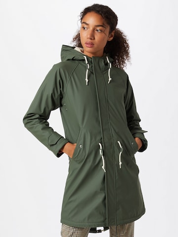 Derbe Between-Seasons Coat 'Travel Cozy Friese' in Green: front