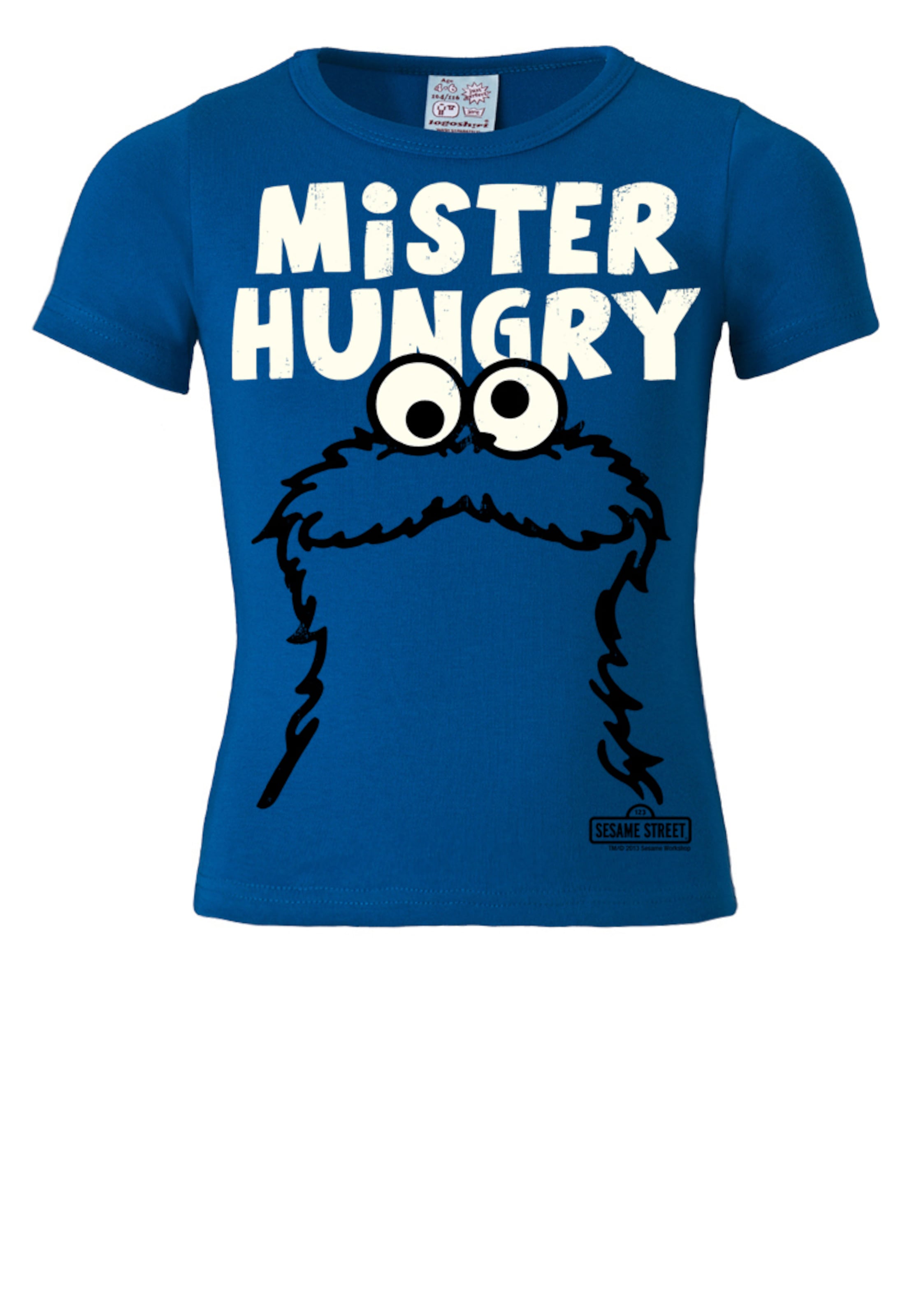 LOGOSHIRT Shirt 'Krümelmonster - Mister Hungry' in Blue: front