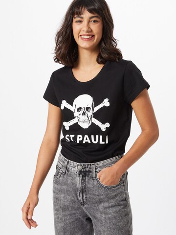 T-shirt 'Totenkopf' FC St. Pauli en noir : devant