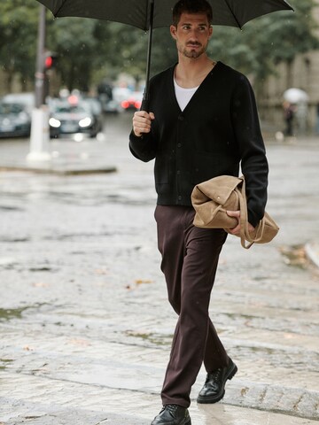 Modern Black Cardigan & Brown Trousers Look