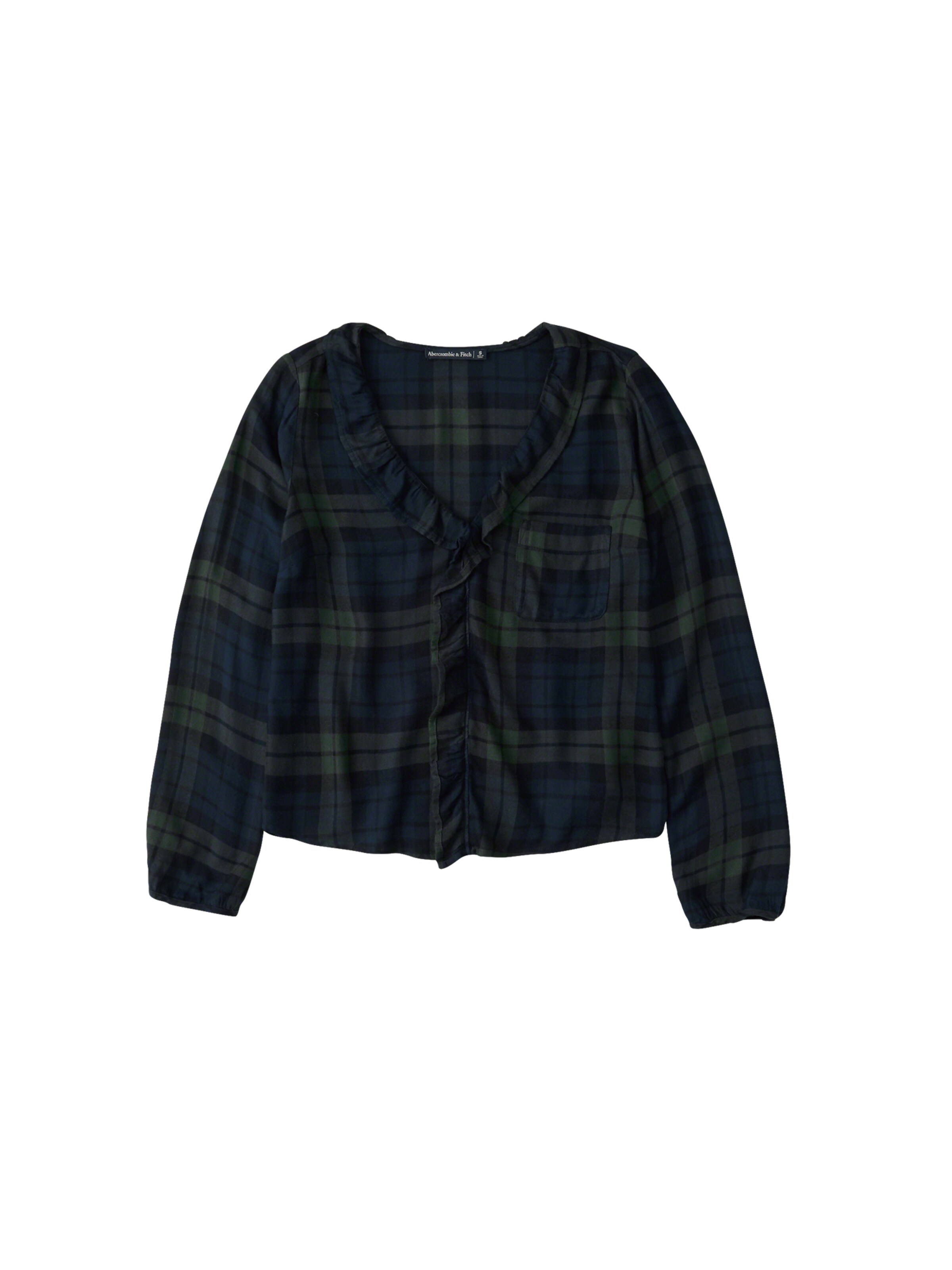Abercrombie & Fitch - Blusen 'SH RUFFLE FRONT PLAID BLOUSE' in grün