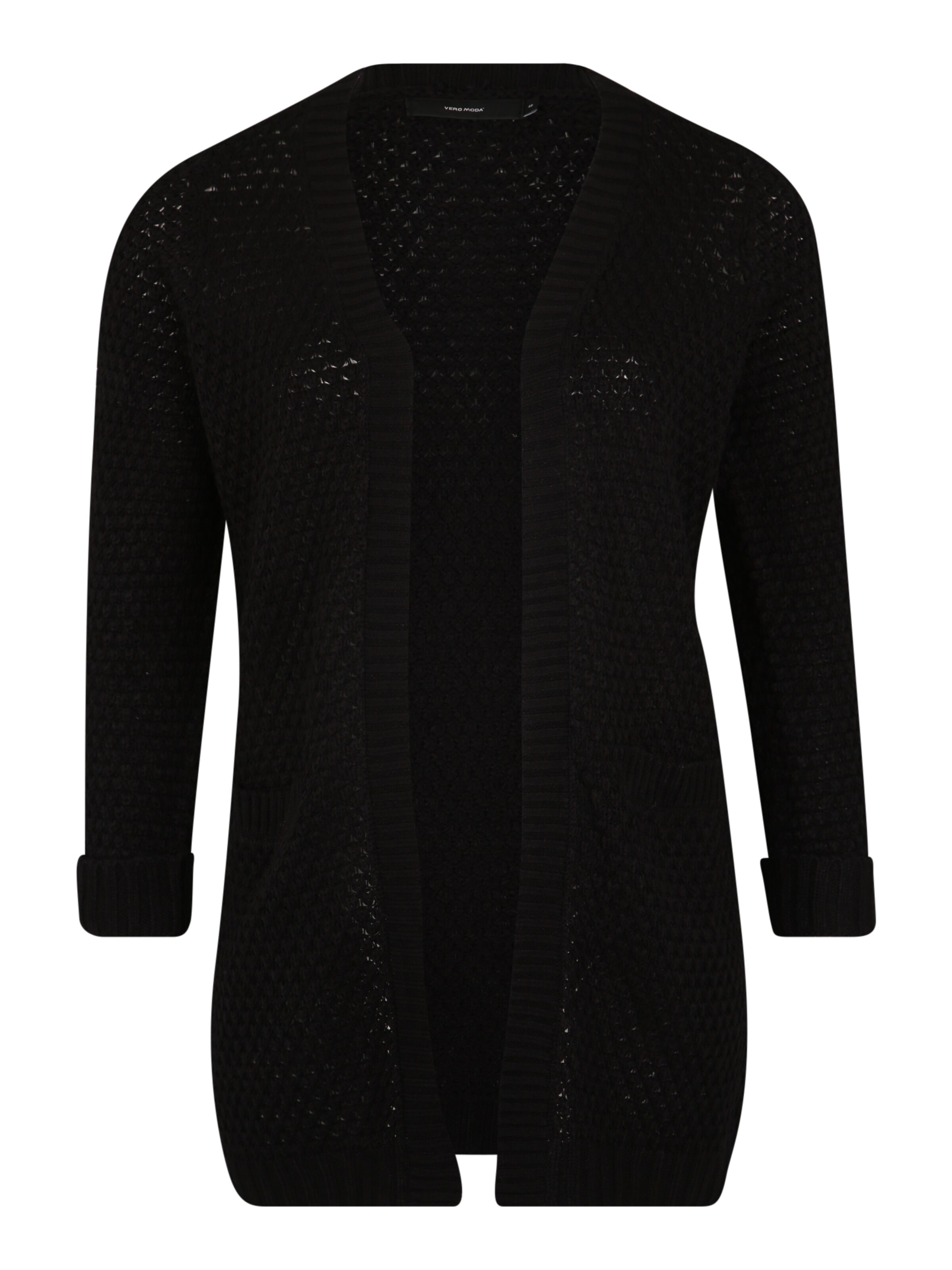 Vero Moda Curve - Gebreid vest 'ESME SURF LS OPEN CARDIGAN CURVE' in de kleur Zwart