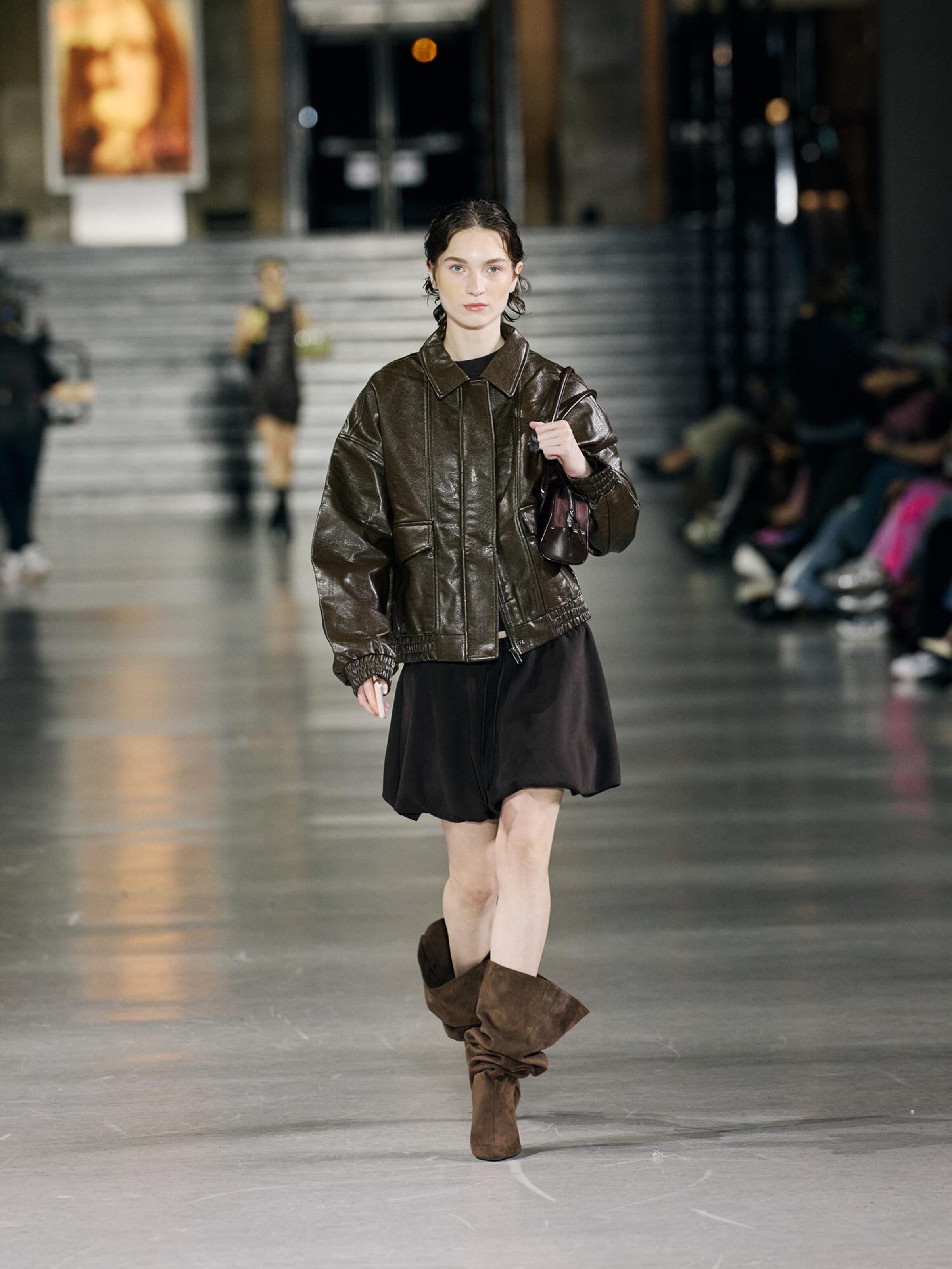 The AY FASHION Show Womenswear - Brown Leather Jacket Look by LeGer by Lena Gercke