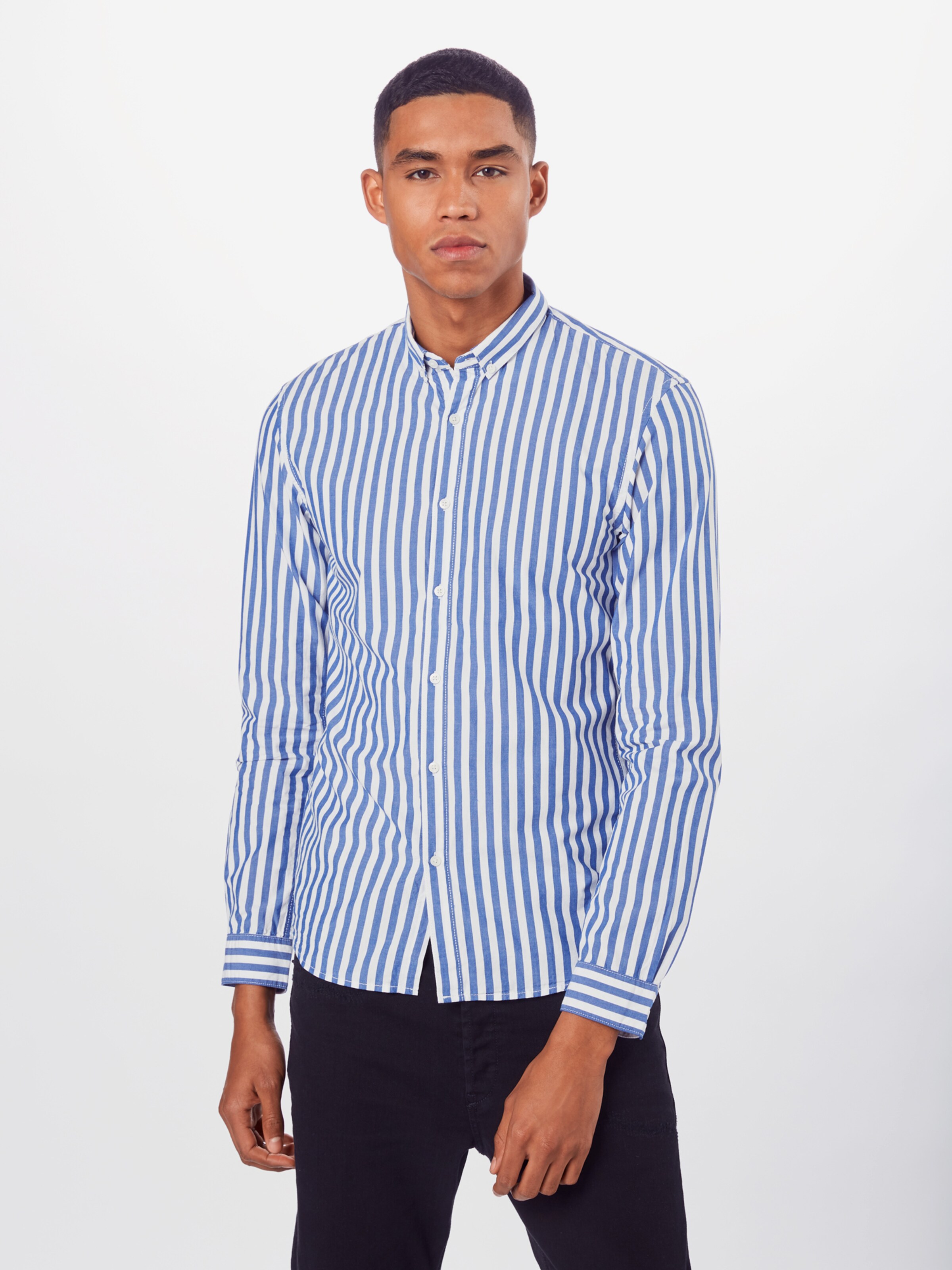 TOM TAILOR DENIM Chemise business en bleu / blanc: Vue de face