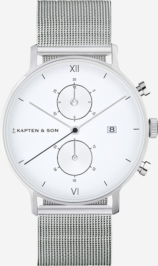 Kapten & Son Uhr 'Chrono Small Silver Mesh' in silber / weiß, Produktansicht