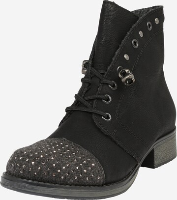 Rieker Lace-Up Ankle Boots in Black: front