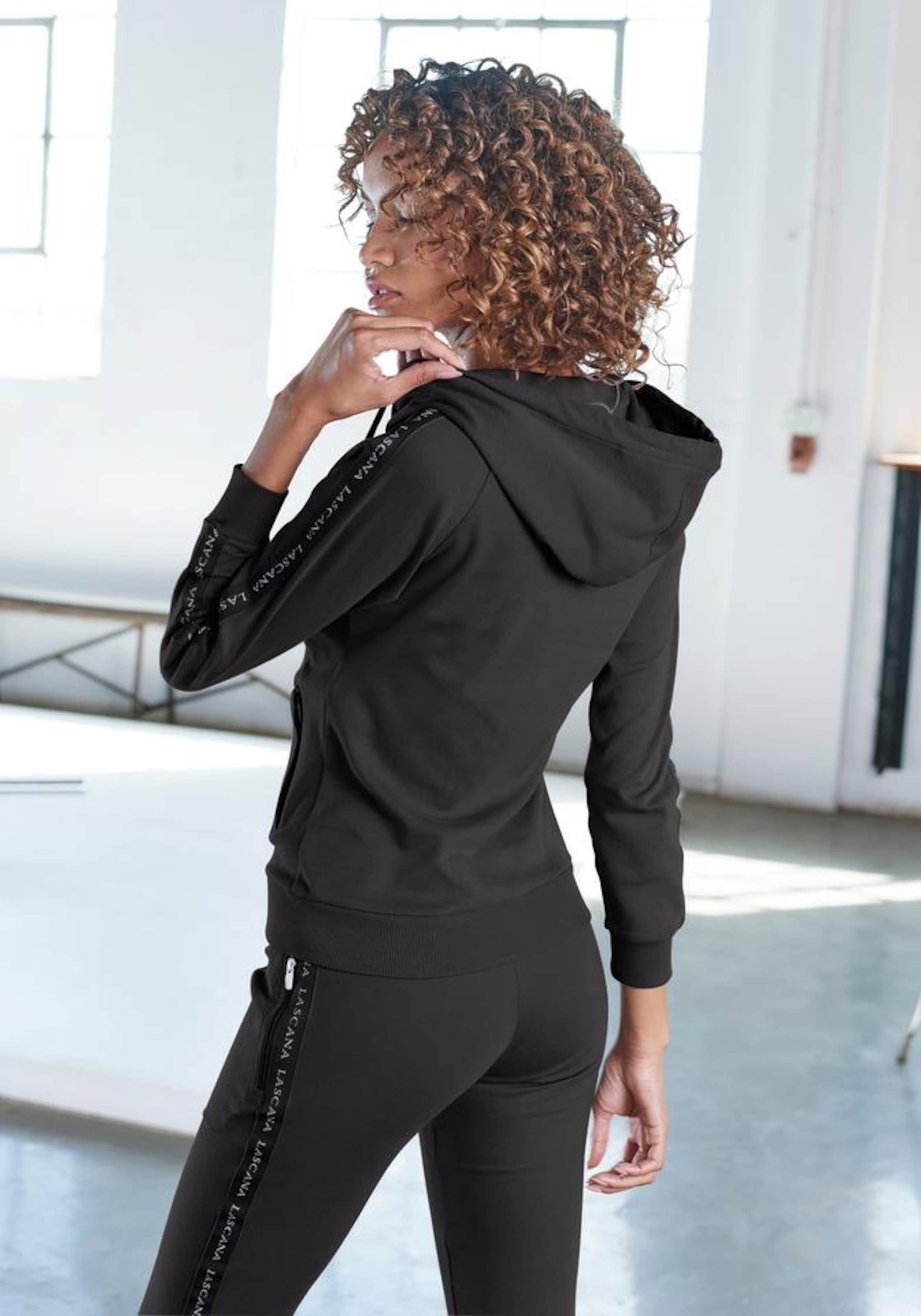 LASCANA ACTIVE Zip-Up Hoodie in Black: front