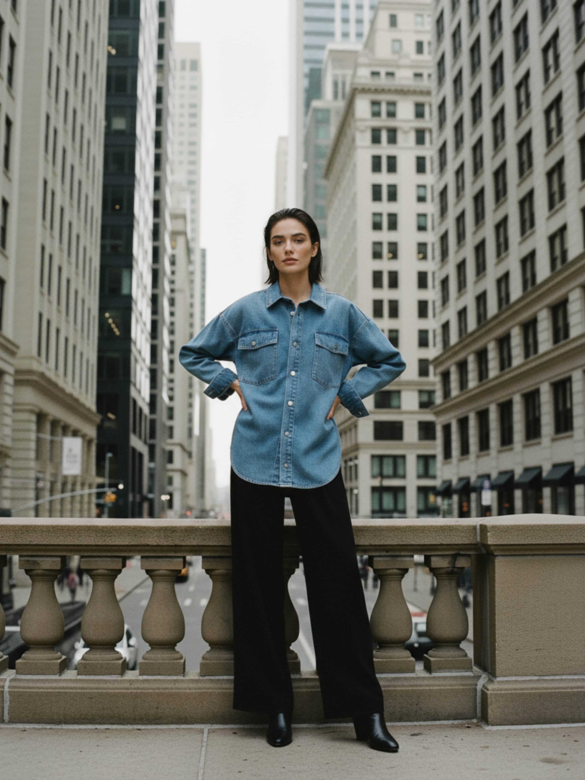 Paulina - Denim Tshirt And Black Pants Look