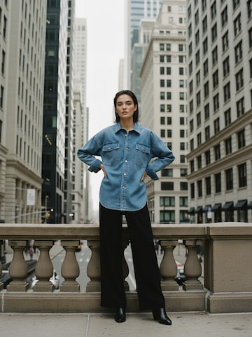 Denim Tshirt And Black Pants Look