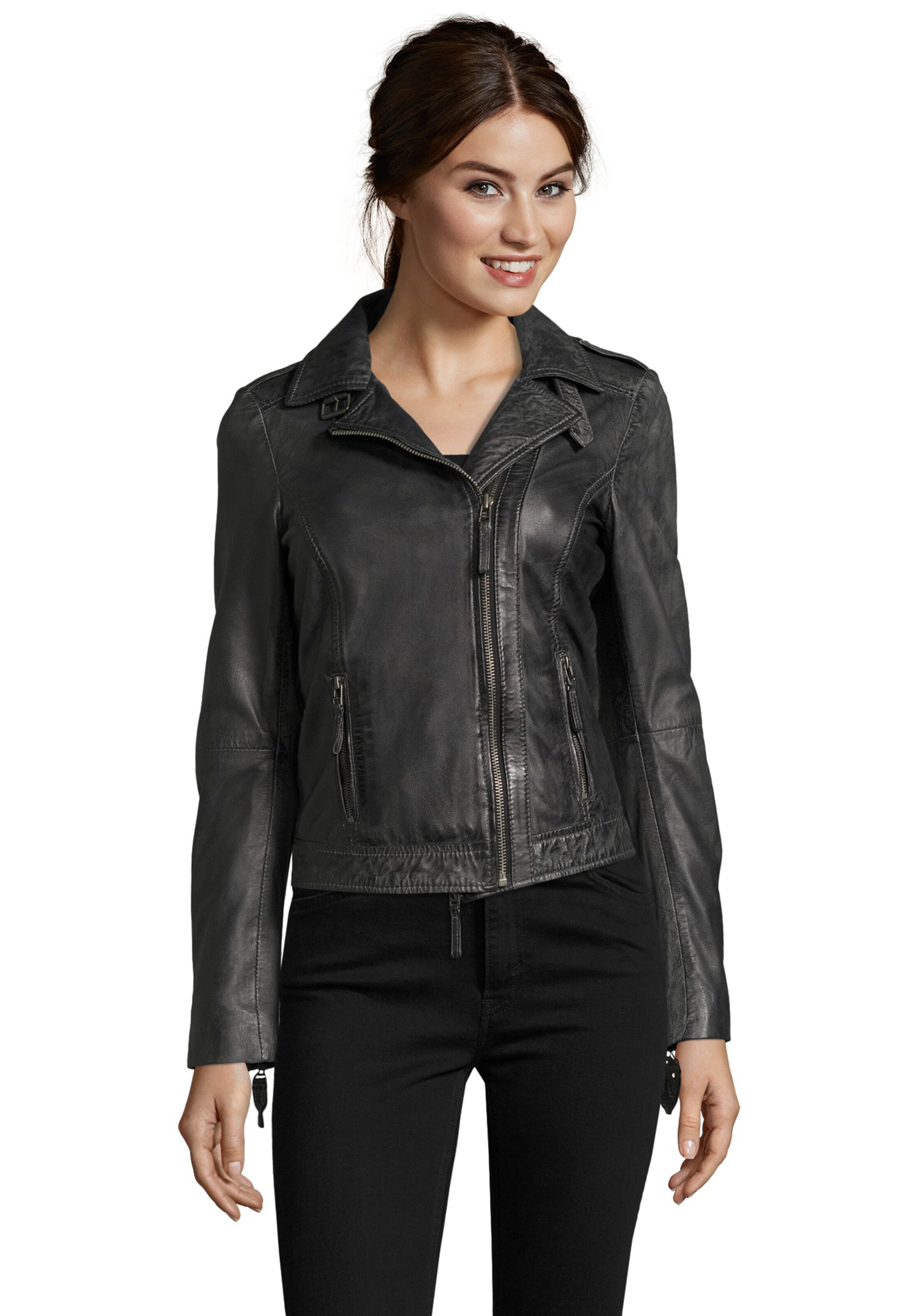 7ELEVEN Lederjacke in Grau: Vorderseite